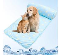 Xintianwang Tapis Rafraîchissant pour Chien Et Chat, Tapis De Bien-être pour Chien Et Chat, Coussin Frais avec Oreiller Intégré, Réduit Température 2 à 4°c (Bleu, 80 * 60CM)