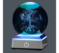 XINTOU Boule de cristal 3D en forme d'arbre de vie avec éclairage LED coloré - Base tactile - Fleur de vie - Méditation - Chakra - Veilleuse - Géométrie sacrée - Symbole artistique pour décoration