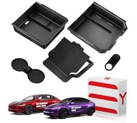 XINTUO Lot de 5 plateaux de rangement pour console centrale Tesla Model Y Juniper 2026-2025 pour accessoires Tesla Model 3 Highland, boîte de rangement cachée, porte-gobelet et organiseur de tiroir