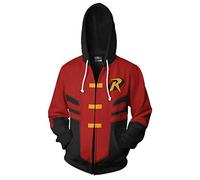 Xinxin Robin Tim Drake 3D Anime Cosplay Cardigan zippé Sweat à Capuche Unisexe Adulte, Rouge, M