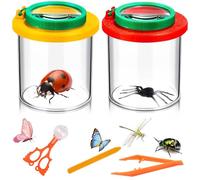 Xinxinphi 2 Pièces Boite Insecte Enfant avec Pince épiler Plastique, Loupes Insectes Enfants, Loupe Observation Fois 3 & 6, Boites Grossissantes Visionneuse, Kit Outil Exploration Nature Science