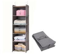 Xinxinphi Étagère Suspendue avec 5 Étagères & 2 Crochets Métalliques, Organisateur Placard Pliable 5 Niveaux, Penderie Robuste Gain Place, Organiseur Rangement pour Vêtements et Penderies (Gris)