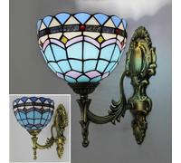 XINYASEE Applique murale Tiffany en verre bleu - Applique murale géométrique vintage en laiton, décoration idéale pour chambre, salle de bain, couloir(Plume-B)