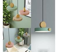XINYASEE Lampe à suspension en métal rond simple et moderne nordique, Suspension Luminaire Rond Moderne,plafonnier finition bois, pour salon de chambre à coucher de cuisine (vert)