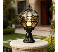XINYASEE Lampe de Poteau Rétro Classique, Lanterne Extérieure Sphérique 1 Lumière, Luminaire Décoratif Noir pour Jardin, Entrée et Maison de Campagne(Noir)