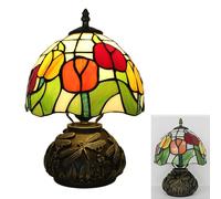XINYASEE Lampe de table en verre coloré de style Tiffany avec motif tulipe, idéale pour décorer la chambre ou le salon et créer une ambiance chaleureuse. (A)