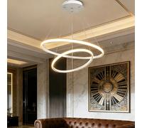XINYASEE LED Lampe à suspension moderne, Lustre circulaire,Collection 2Anneaux, 3 températures de couleur, éclairage à suspension réglable,Suspension Lampe for Salle à Manger, Bureau, Cuisine (Blanc)
