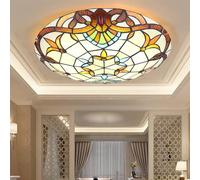 XINYASEE Plafonnier de chambre Tiffany, plafonnier rond E27 avec abat-jour en verre coloré, plafonnier encastré pour éclairage de balcon de couloir de salon, 30-40 cm (B, 40cm)