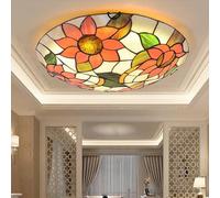 XINYASEE Plafonnier de chambre Tiffany, plafonnier rond E27 avec abat-jour en verre coloré, plafonnier encastré pour éclairage de balcon de couloir de salon, 30-40 cm (A, 40cm)