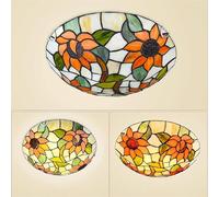 XINYASEE Plafonnier de chambre Tiffany, plafonnier rond E27 avec abat-jour en verre coloré, plafonnier encastré pour éclairage de balcon de couloir de salon, 30-40 cm (A, 30cm)