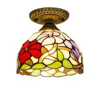 XINYASEE Plafonnier encastré style Tiffany en vitrail, motif floral, luminaire vintage artisanal, lumière chaude pour la décoration de la chambre, de la salle de bain et du salon(E)