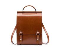 XINYASEE Sac à bandoulière imperméable pour femmes, sac à dos en cuir, cartable de style universitaire anglais, sac à dos en cuir de vachette simple et rétro pour étudiants universitaires (Marron)