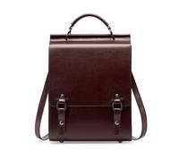 XINYASEE Sac à bandoulière imperméable pour femmes, sac à dos en cuir, cartable de style universitaire anglais, sac à dos en cuir de vachette simple et rétro pour étudiants universitaires (Café)