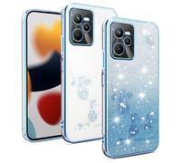 XINYEXIN Coque Paillettes pour Realme C35, Étui Bling Pailleté pour Femmes et Filles, Housse de Téléphone Brillante Ultra-Fin Transparent Antichoc - Bleu