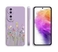 XINYEXIN Coque pour Honor 90 5G, Coque Silicone Souple avec Motif Mignon, Étui Antichoc à Bord Droit - Flowers, Purple