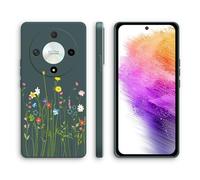 XINYEXIN Coque pour Honor Magic 6 Lite 5G, Coque Silicone Souple avec Motif Mignon, Étui Antichoc à Bord Droit - Flowers, Green