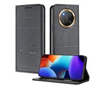 XINYEXIN Coque pour Honor Magic 7 Lite, Étui à Rabat en Cuir PU avec Protection RFID, Fentes Cartes, Portefeuille, Support, Protection Intégrale - Noir