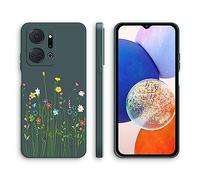 XINYEXIN Coque pour Honor X7a, Coque Silicone Souple avec Motif Mignon, Étui Antichoc à Bord Droit - Flowers, Green