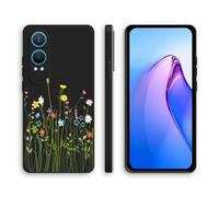 XINYEXIN Coque pour OnePlus Nord CE 4 Lite 5G, Coque Silicone Souple avec Motif Mignon, Étui Antichoc à Bord Droit - Flowers, Black