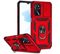 XINYEXIN Coque pour Oppo A16 / Oppo A16s / Oppo A54s avec Cache Caméra et Béquille, Couvercle Coulissant de la Caméra + Support Annulaire à 360 Degrés Etui Housse Antichoc - Rouge