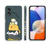 XINYEXIN Coque pour Oppo A38 4G / Oppo A18 4G, Coque Silicone Souple avec Motif Mignon, Étui Antichoc à Bord Droit - Kitten, Green