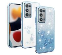 XINYEXIN Coque pour Oppo Reno 6 ProPlus Transparente avec Glitter Brillant et Design Floral, Coque Antichoc Ultrafine Élégante, Case Cover - Bleu