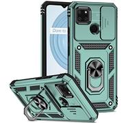 XINYEXIN Coque pour Realme C21Y / Realme C25Y avec Cache Caméra et Béquille, Couvercle Coulissant de la Caméra + Support Annulaire à 360 Degrés Etui Housse Antichoc - Vert