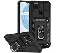 XINYEXIN Coque pour Realme C21Y / Realme C25Y avec Cache Caméra et Béquille, Couvercle Coulissant de la Caméra + Support Annulaire à 360 Degrés Etui Housse Antichoc - Le Noir