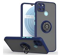 XINYEXIN Coque pour Realme C21Y / Realme C25Y, Etui Téléphone Antichoc avec Anneau de Support, Hard PC et TPU Bumper Mat Translucide Case Cover - Bleu Royal