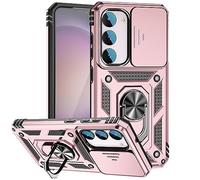 XINYEXIN Coque pour Samsung Galaxy S24 FE 5G avec Cache Caméra et Béquille, Couvercle Coulissant de la Caméra + Support Annulaire à 360 Degrés Etui Housse Antichoc - Or Rose