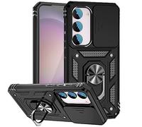 XINYEXIN Coque pour Samsung Galaxy S24 FE 5G avec Cache Caméra et Béquille, Couvercle Coulissant de la Caméra + Support Annulaire à 360 Degrés Etui Housse Antichoc - Le Noir