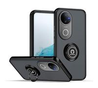 XINYEXIN Coque pour Vivo V50 5G, Etui Téléphone Antichoc avec Anneau de Support, Hard PC et TPU Bumper Mat Translucide Case Cover - Noir