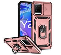 XINYEXIN Coque pour Vivo Y21 / Vivo Y21S / Vivo Y33S avec Cache Caméra et Béquille, Couvercle Coulissant de la Caméra + Support Annulaire à 360 Degrés Etui Housse Antichoc - Or Rose