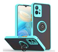 XINYEXIN Coque pour Vivo Y55 5G, Etui Téléphone Antichoc avec Anneau de Support, Hard PC et TPU Bumper Mat Translucide Case Cover - Bleu Ciel