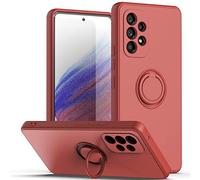 XINYEXIN Coque Silicone Liquide pour Samsung Galaxy A52 / A52 5G / A52S 5G (6.5"), 360° Ring Stand Case Silicone Cover Droit Bord Housse Étui Antichoc avec Lanyard - Hawthorn Red