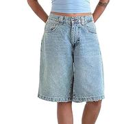Xinyilau Femmes Y2k Bermuda Denim Taille Basse Jambe Large Longueur Genou Charpentier Long Jean Short été Vache Fille Baggy Jorts(D,S)