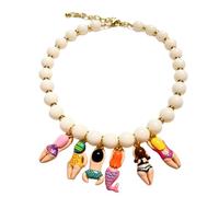XINYIN Collier créatif fait à la main avec pendentif en forme de poupée bikinis avec perles de verre colorées pour enfants, accessoires de plage, accessoires de collier de plage