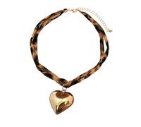XINYIN Collier ras du cou réglable en coton avec pendentif en forme de cœur - Bijoux en alliage conque étoiles de mer - Bijoux pour femme - Imprimé léopard, taille unique, Comme décrit, Comme décrit.