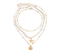 XINYIN Ensemble de colliers avec pendentif en forme de conque et d'étoiles de mer - Chaîne réglable - Bijoux de plage - Décoration pour femme, taille unique, Comme décrit, Comme décrit.