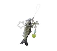 XINYIN Porte-clés en forme de poisson créatif avec breloque étoile et pompons pour sac de téléphone, décoration de voiture, pendentif en résine fait à la main, idées cadeaux, breloque pendentif