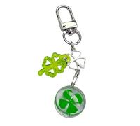 XINYIN Porte-clés porte-bonheur en verre avec pendentif en forme d'herbe à quatre feuilles pour sac, sac à main, accessoire sécurisé, bijoux cadeau, Boucle de porte circulaire, taille unique