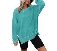 XINYIN Sweat-shirt surdimensionné pour femme - Col rond - Manches longues - Fentes latérales - Vêtements d'automne tendance - Sweats en tricot gaufré - Sweat-shirt surdimensionné pour femme, bleu ciel