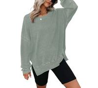 XINYIN Sweat-shirt surdimensionné pour femme - Col rond - Manches longues - Fentes latérales - Vêtements d'automne tendance - Sweats en tricot gaufré - Sweat-shirt surdimensionné pour femme, Vert, S