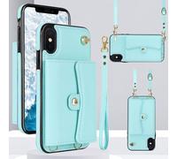 xinyunew Coque avec Cordon Compatible avec iPhone XS Max,Étui Portefeuille Housse Arrière avec Cuir PU Mat + TPU Souple Porte-Cartes Bandoulière Réglable Blu