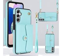 xinyunew Coque avec Cordon Compatible avec Samsung Galaxy A14 4G/5G,Étui Portefeuille Housse Arrière avec Cuir PU Mat + TPU Souple Porte-Cartes Bandoulière Réglable Blu