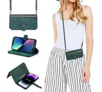 xinyunew Coque avec Cordon pour Apple 17 Pro,Coque Collier Réglable Téléphone Etui Apple 17 Pro,Flip Portefeuille Étui en Cuir,[9 Porte Cartes],Réglable Collier Housse Etui Rabat Case - Vert