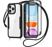 xinyunew Coque avec Cordon pour Oppo Realme C30/C33/C30S, Antichoc Housse avec Protection d'écran, 360° Téléphone Etui Double Face Case Transparent Intégrale pour Oppo Realme C30/C33/C30S - Noir