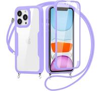 xinyunew Coque avec Cordon pour Oppo Realme C30/C33/C30S, Antichoc Housse avec Protection d'écran, 360° Téléphone Etui Double Face Case Transparent Intégrale pour Oppo Realme C30/C33/C30S -Violet