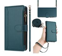 xinyunew Coque Compatible avec Huawei P50 Pro Etui avec Cordon,Flip Portefeuille Étui Cuir,[9 Porte Cartes][Béquille][Magnétique][Réglable Collier] Housse Etui - Vert