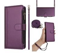 xinyunew Coque Compatible avec Nokia C1 2nd Edition Etui avec Cordon,Flip Portefeuille Étui Cuir,[9 Porte Cartes][Béquille][Magnétique][Réglable Collier] Housse Etui - Violet